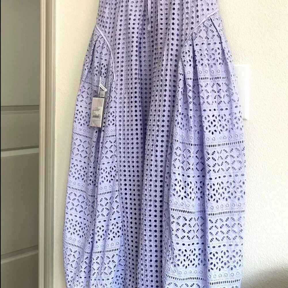 Self-Portrait Lilac Cotton Broderie Anglaise Midi Dress - Picture 3 of 16